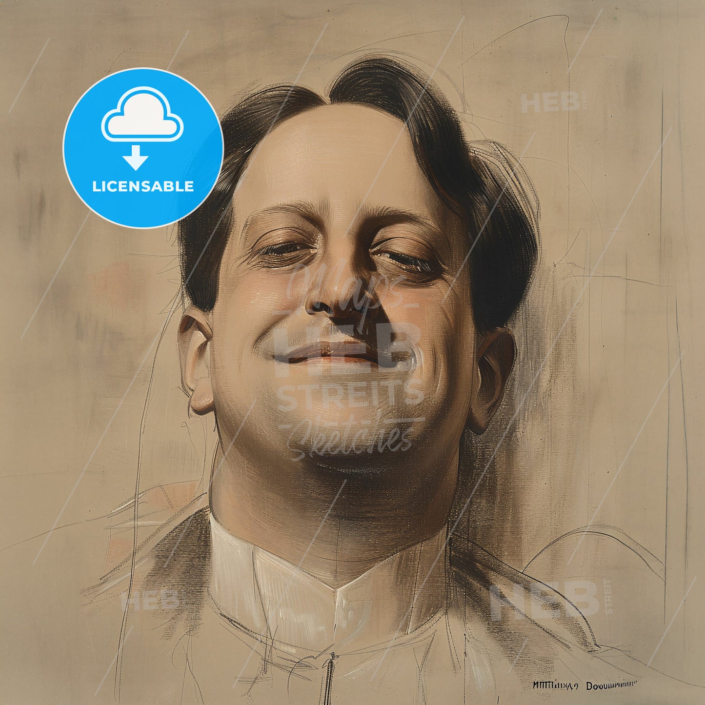 Mstislav Dobuzhinsky, 1875 - 1957, Russian painter and illustrator - A Drawing Of A Man Smiling