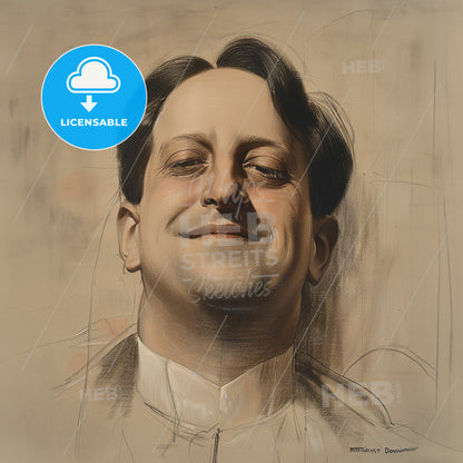 Mstislav Dobuzhinsky, 1875 - 1957, Russian painter and illustrator - A Drawing Of A Man Smiling