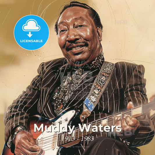 Muddy Waters, 1913 - 1983, American blues singer and guitarist - A Man Playing A Guitar Print Template
