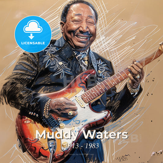 Muddy Waters, 1913 - 1983, American blues singer and guitarist - A Man Playing A Guitar Print Template