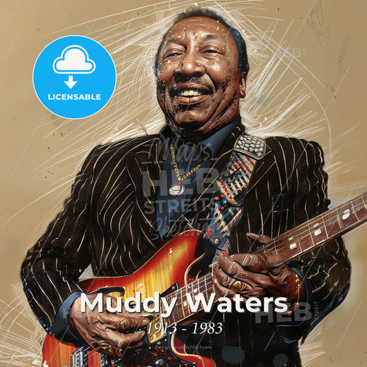 Muddy Waters, 1913 - 1983, American blues singer and guitarist - A Man Playing A Guitar Print Template