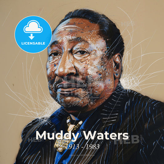 Muddy Waters, 1913 - 1983, American blues singer and guitarist - A Man With Broken Glass Print Template