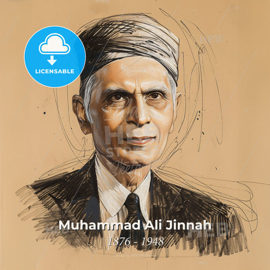 Muhammad Ali Jinnah, 1876 - 1948, Pakistani independence leader - A Drawing Of A Man Print Template