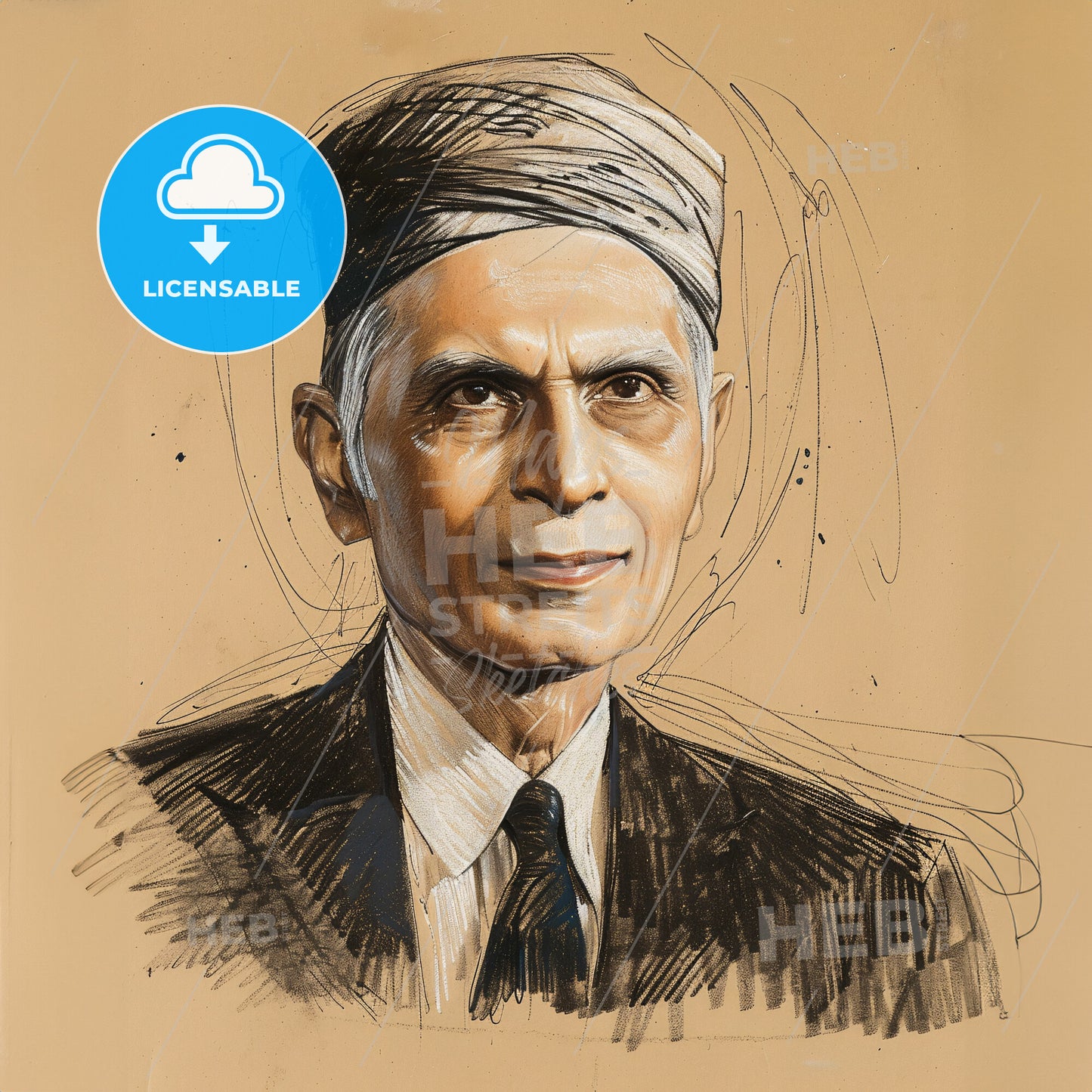 Muhammad Ali Jinnah, 1876 - 1948, Pakistani independence leader - A Drawing Of A Man
