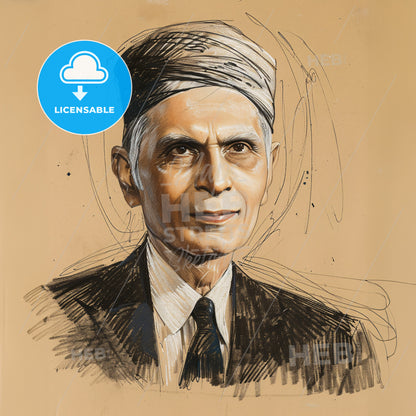 Muhammad Ali Jinnah, 1876 - 1948, Pakistani independence leader - A Drawing Of A Man