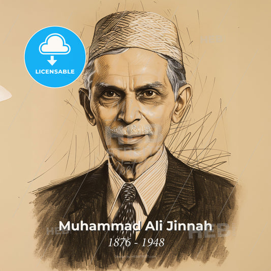 Muhammad Ali Jinnah, 1876 - 1948, Pakistani independence leader - A Drawing Of A Man Wearing A Suit And Tie Print Template