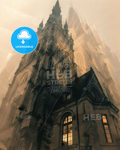 Mulhouse Skyline Double Exposure Art Poster - A large building with a tower