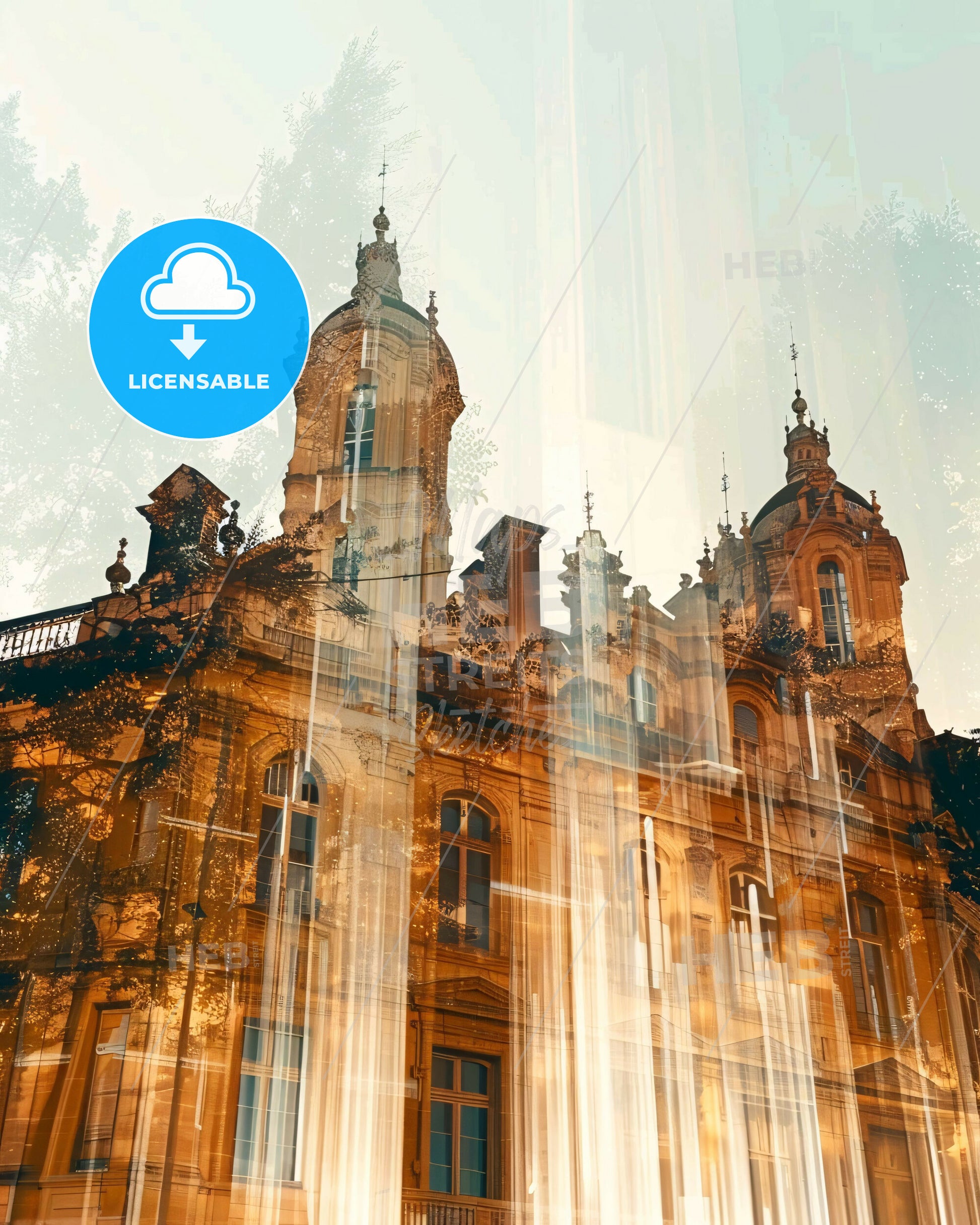 Mulhouse Skyline Composite Art Poster - A building with a tower and a light reflection