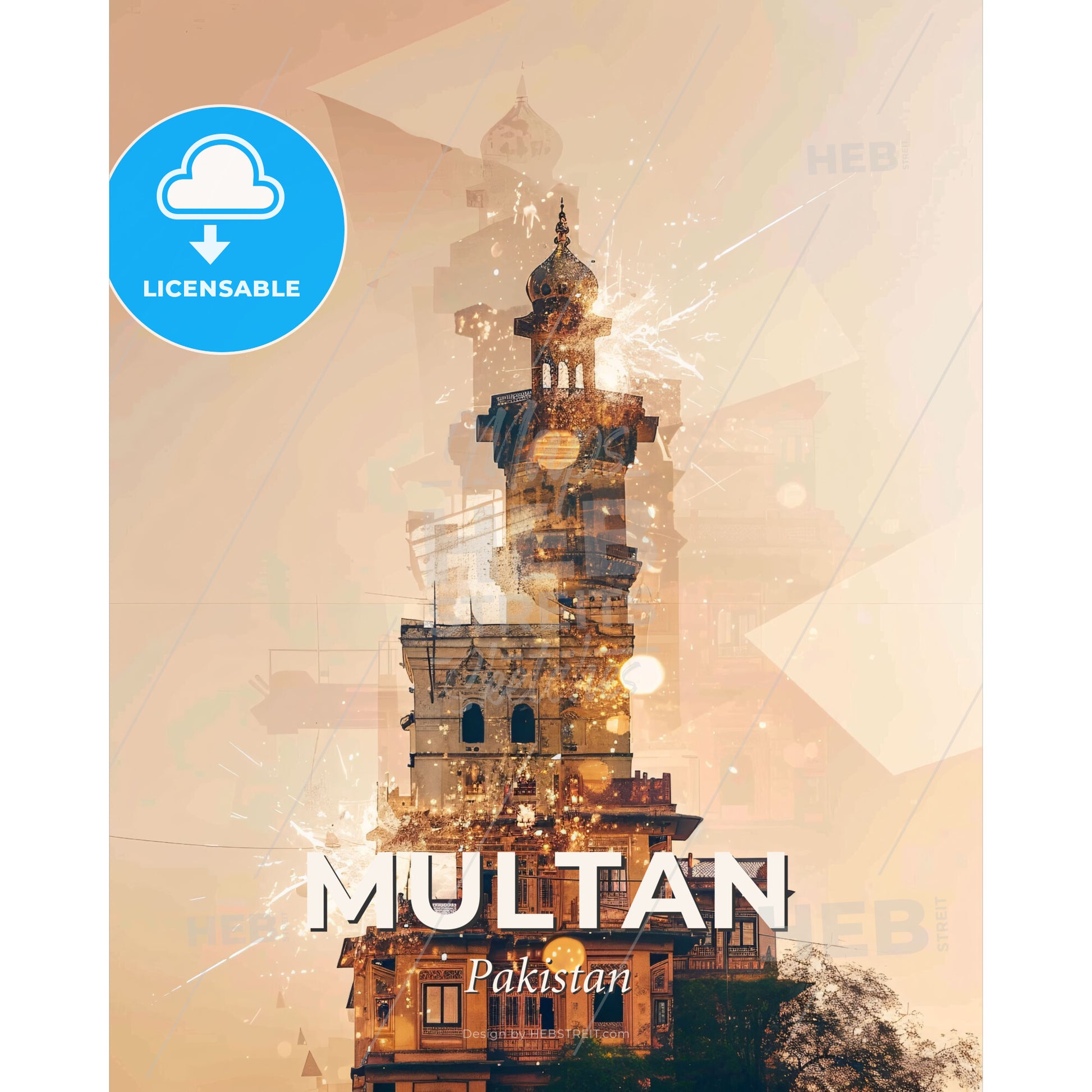 Multan: Where Old Meets New in Vivid Posters - A building with fireworks - Square format print template