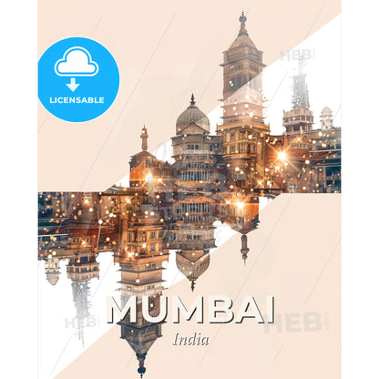 Mumbai Skyline: Local Architecture Art - A city with many buildings - Square format print template