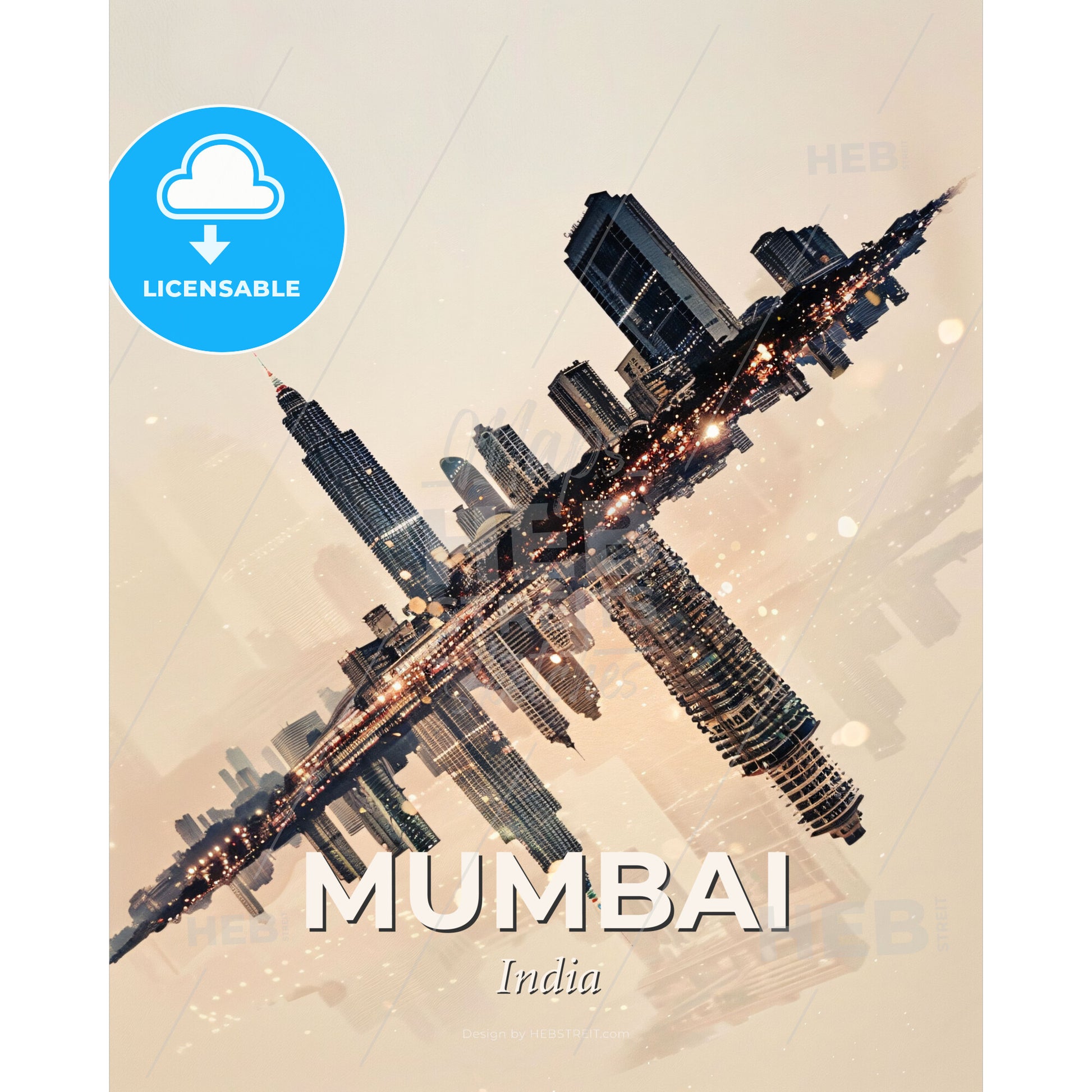 Mumbai: Double Exposure City Skyline Dream - A reflection of a city in water - Square format print template