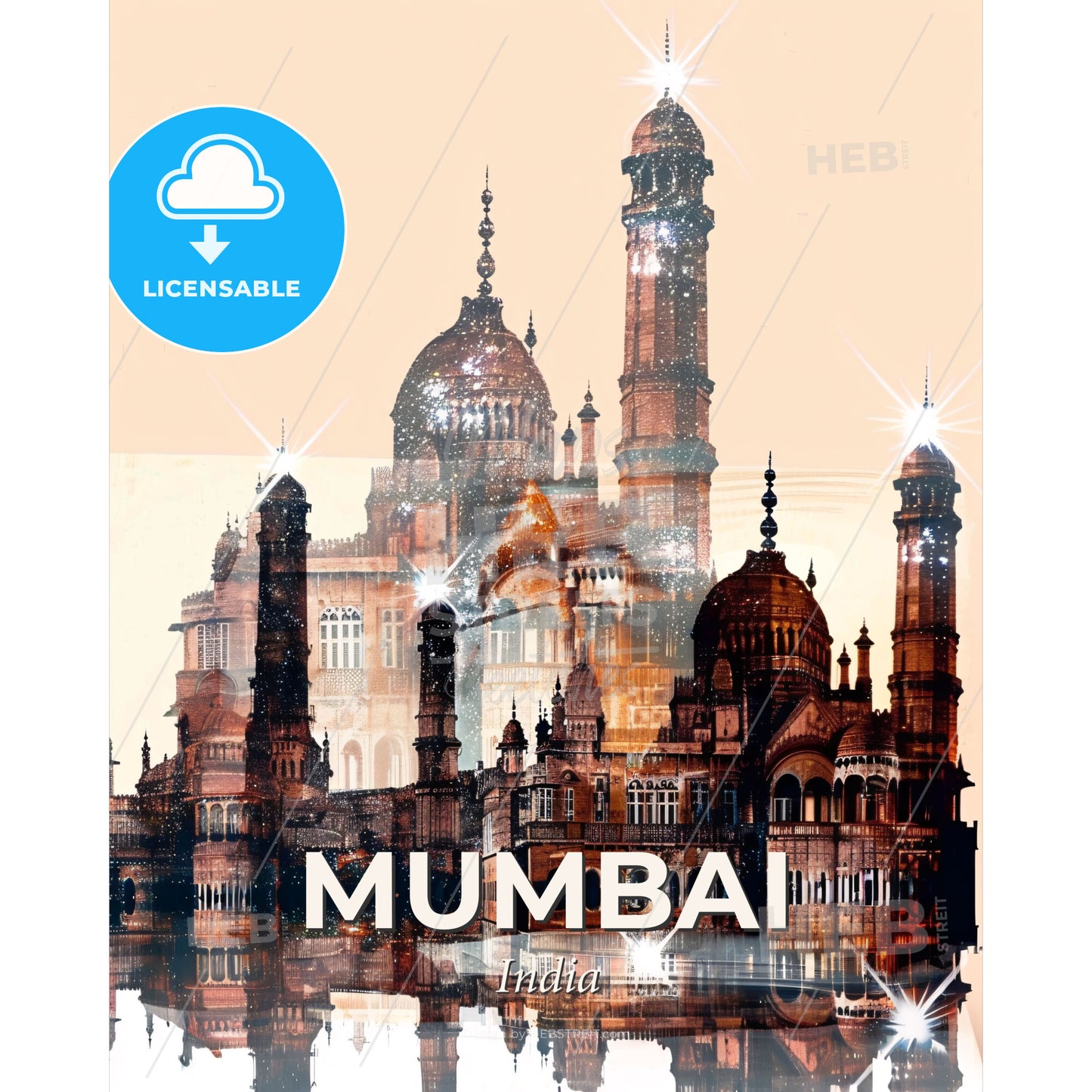 Mumbai's Shimmering Skyline on Warm Beige - A large building with towers and towers - Square format print template