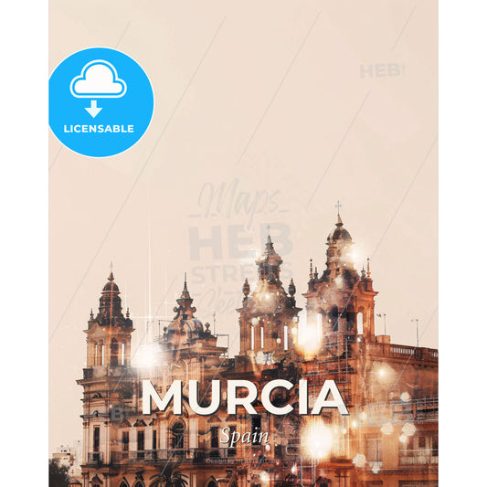 Murcia City Skyline Composite Artwork Poster - A large building with many towers - Square format print template