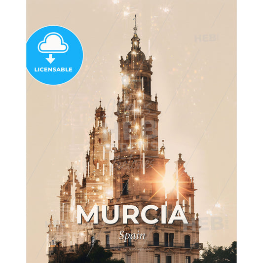 Murcia Cityscape Poster Art with Local Icons - A large building with many towers - Square format print template