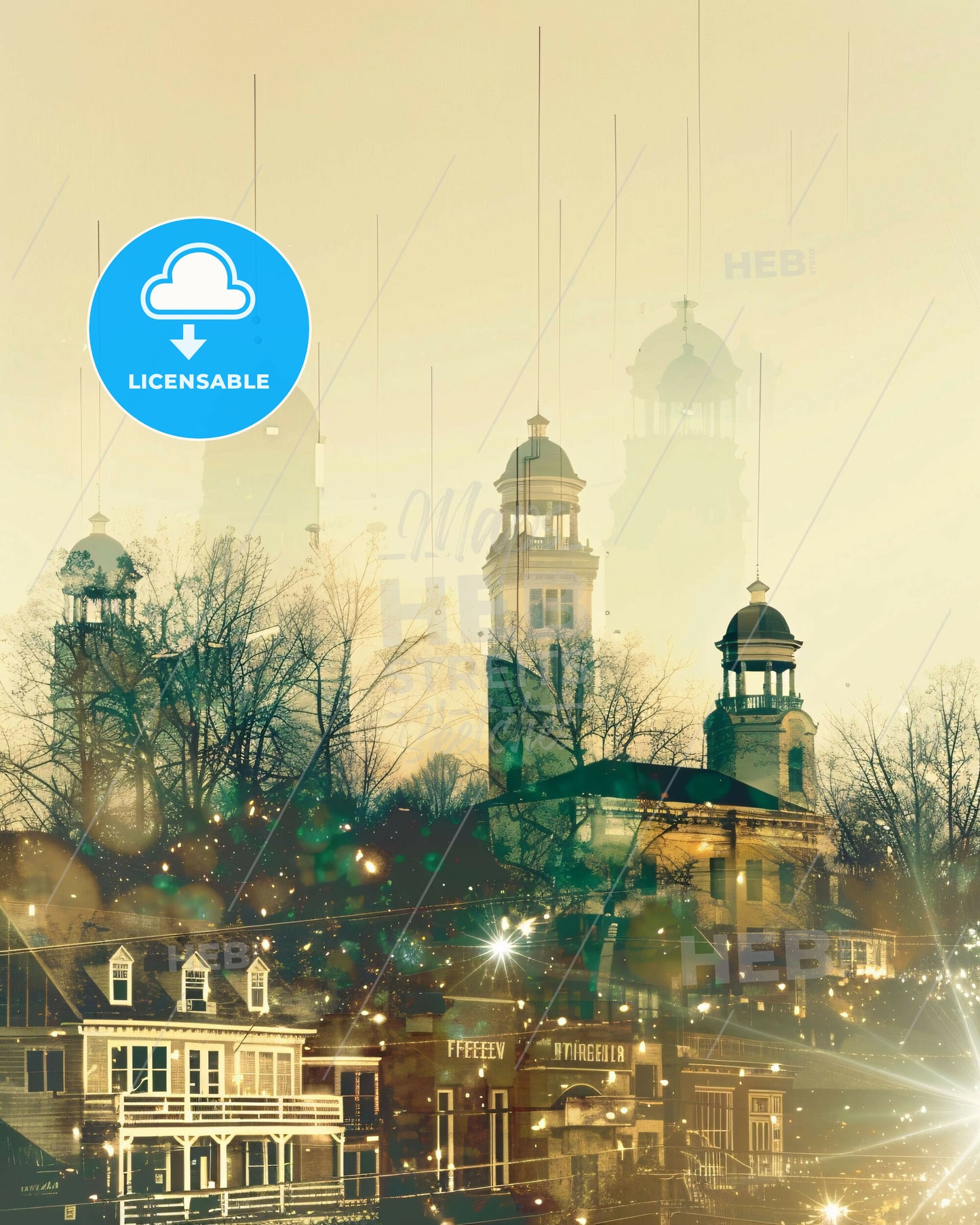 Murfreesboro Skyline Exposed on Beige - A city with towers and trees