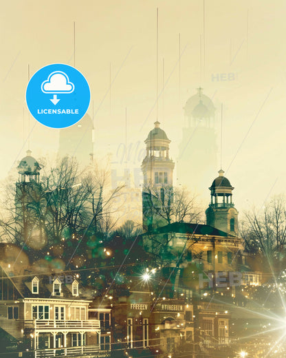 Murfreesboro Skyline Exposed on Beige - A city with towers and trees