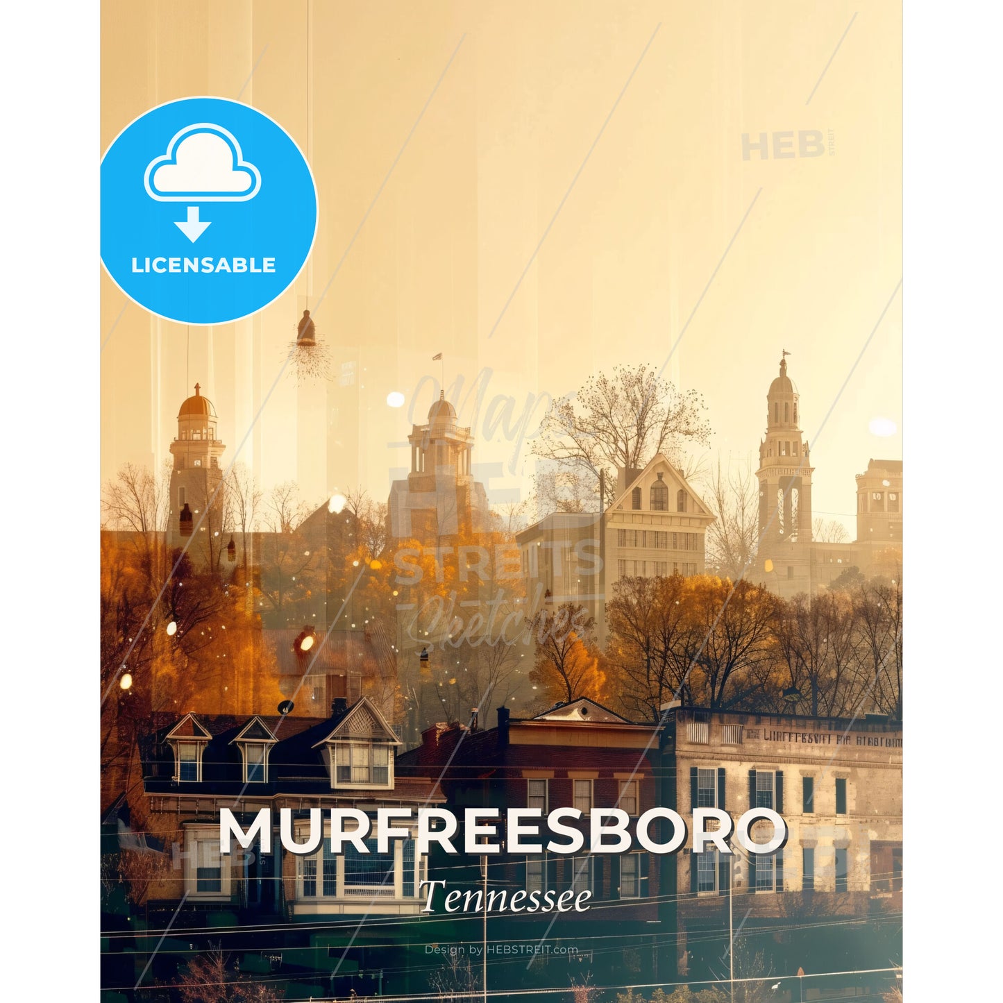 Murfreesboro Skyline Composite Art Poster - A city with trees and buildings - Square format print template
