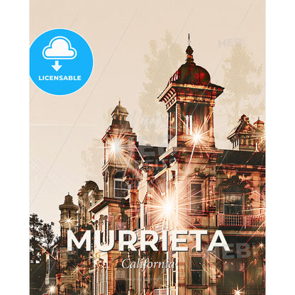 Murrieta City Skyline Spectacular Art Deco Poster - A building with a tower and a tower - Square format print template
