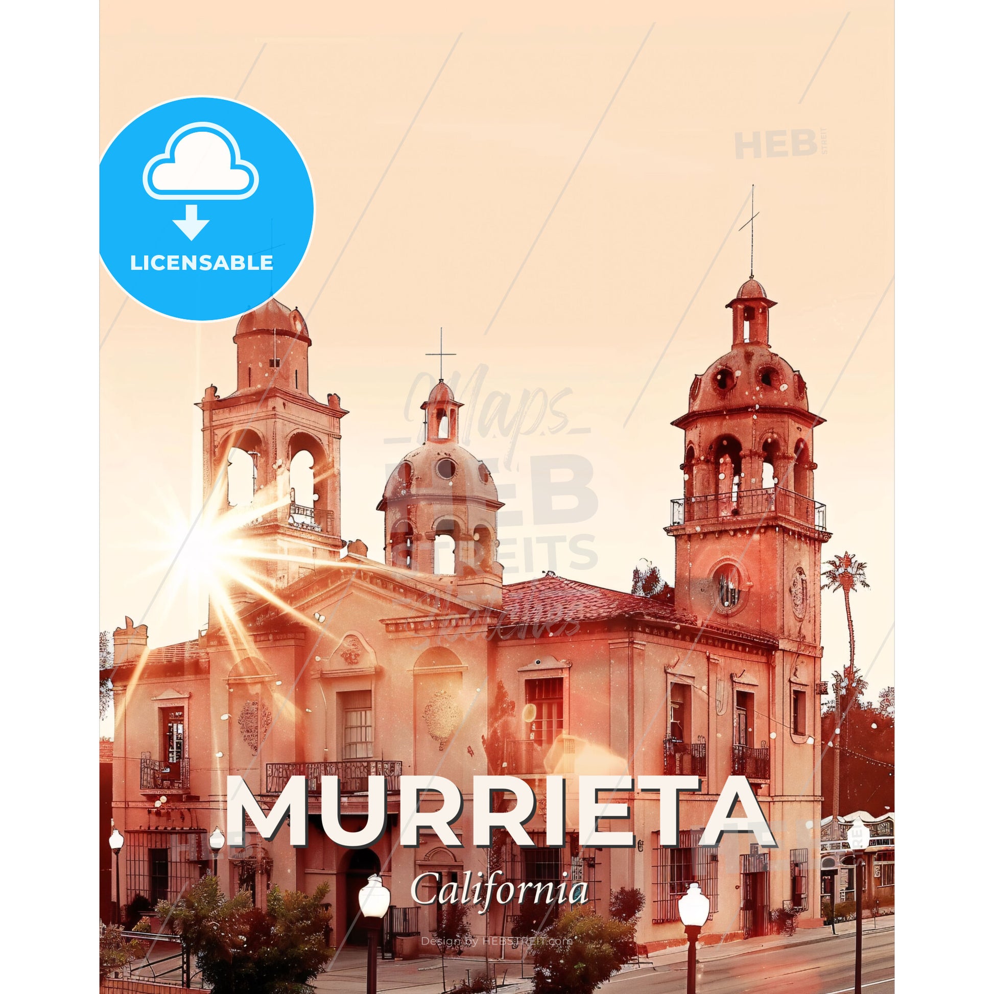 Murrieta City Skyline Composite Art Poster - A building with a large tower - Square format print template