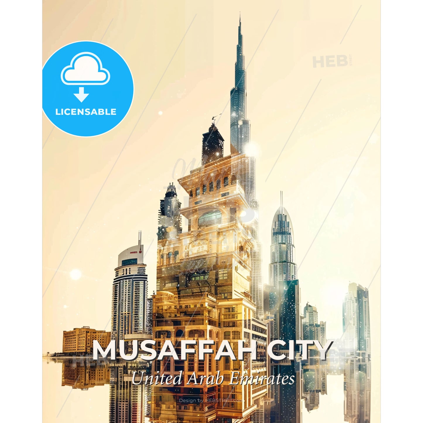 Musaffah City Double Exposure Skyline Poster - A city skyline with tall buildings - Square format print template