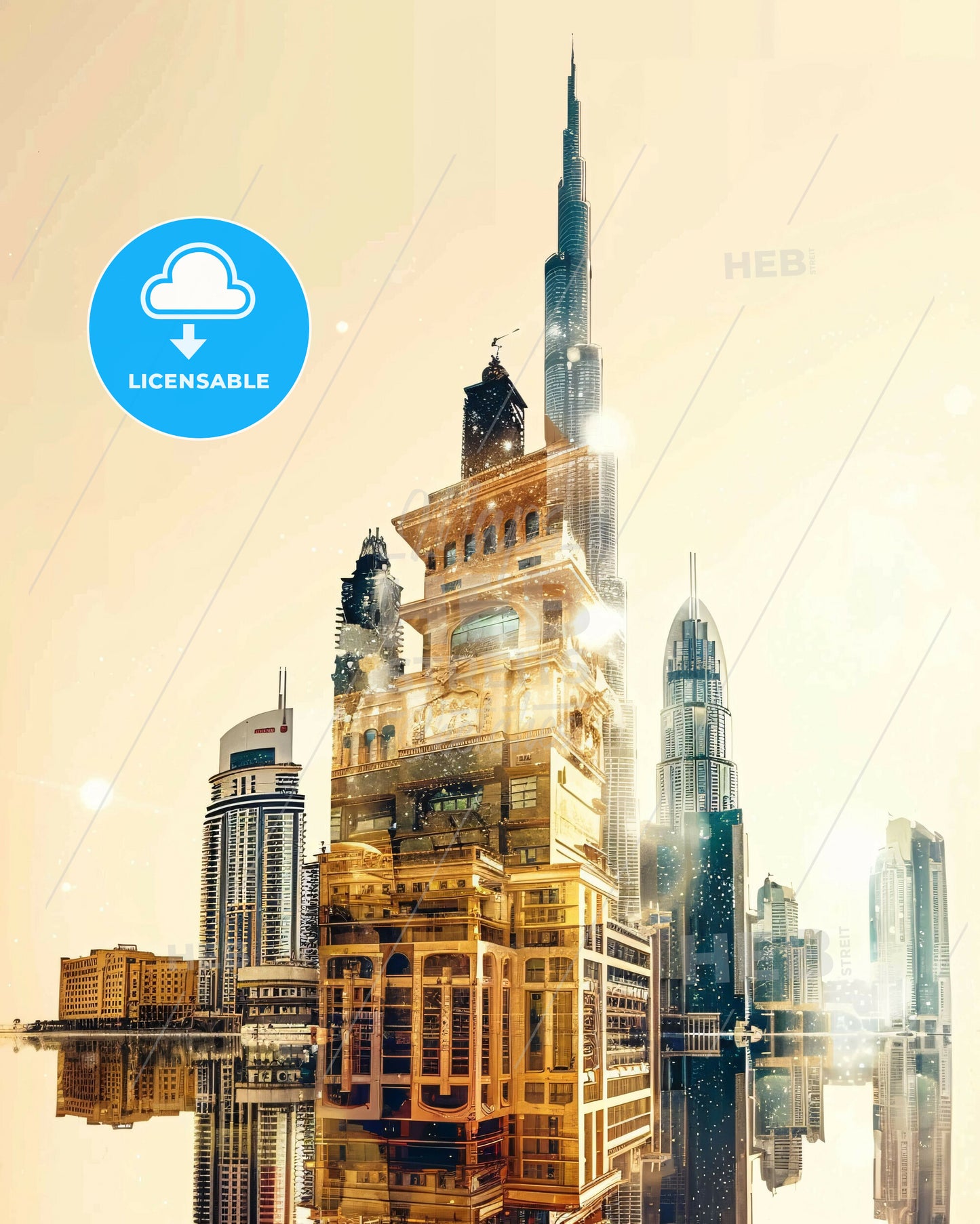 Musaffah City Double Exposure Skyline Poster - A city skyline with tall buildings