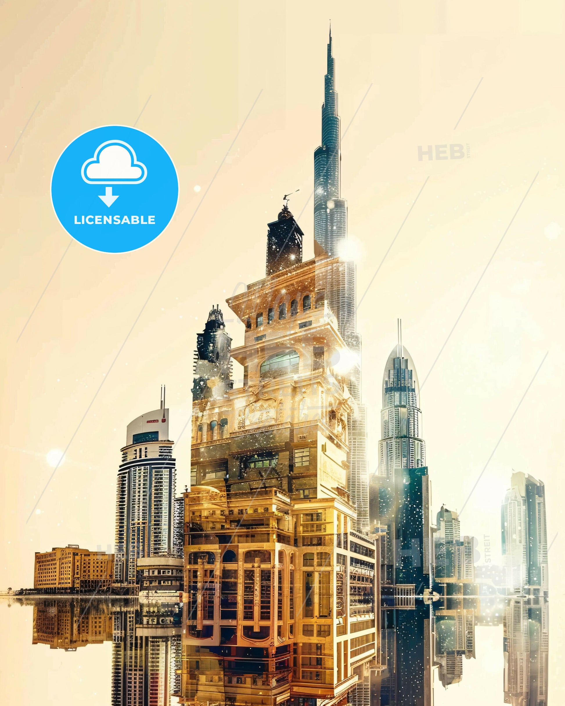 Musaffah City Double Exposure Skyline Poster - A city skyline with tall buildings