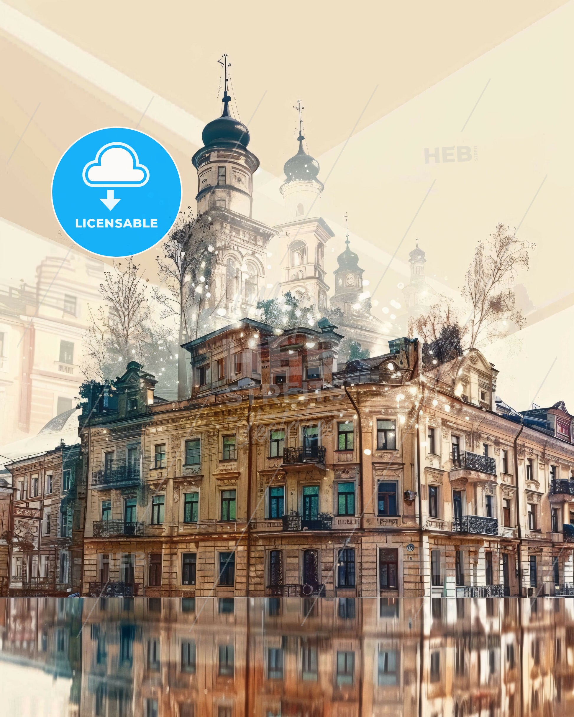 Mykolaiv Ukraine City Composite Artwork Skyline - A building with a tower and a reflection of a building