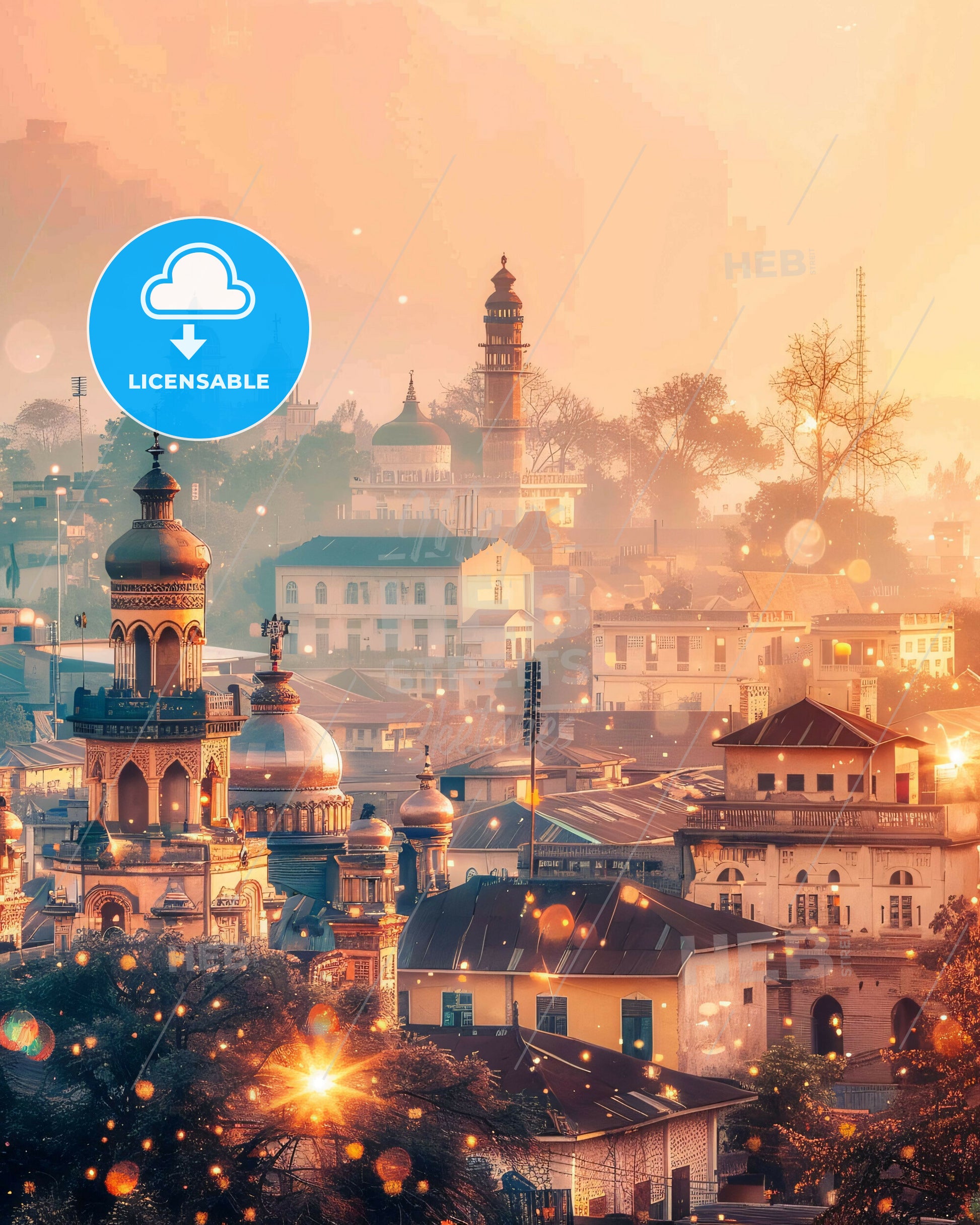 NDjamena Chad Double Exposure Skyline Art Poster - A city with many buildings and a foggy sky