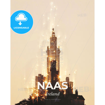 Naas City Silhouette Sparkling Art Print - A tall building with fireworks - Square format print template