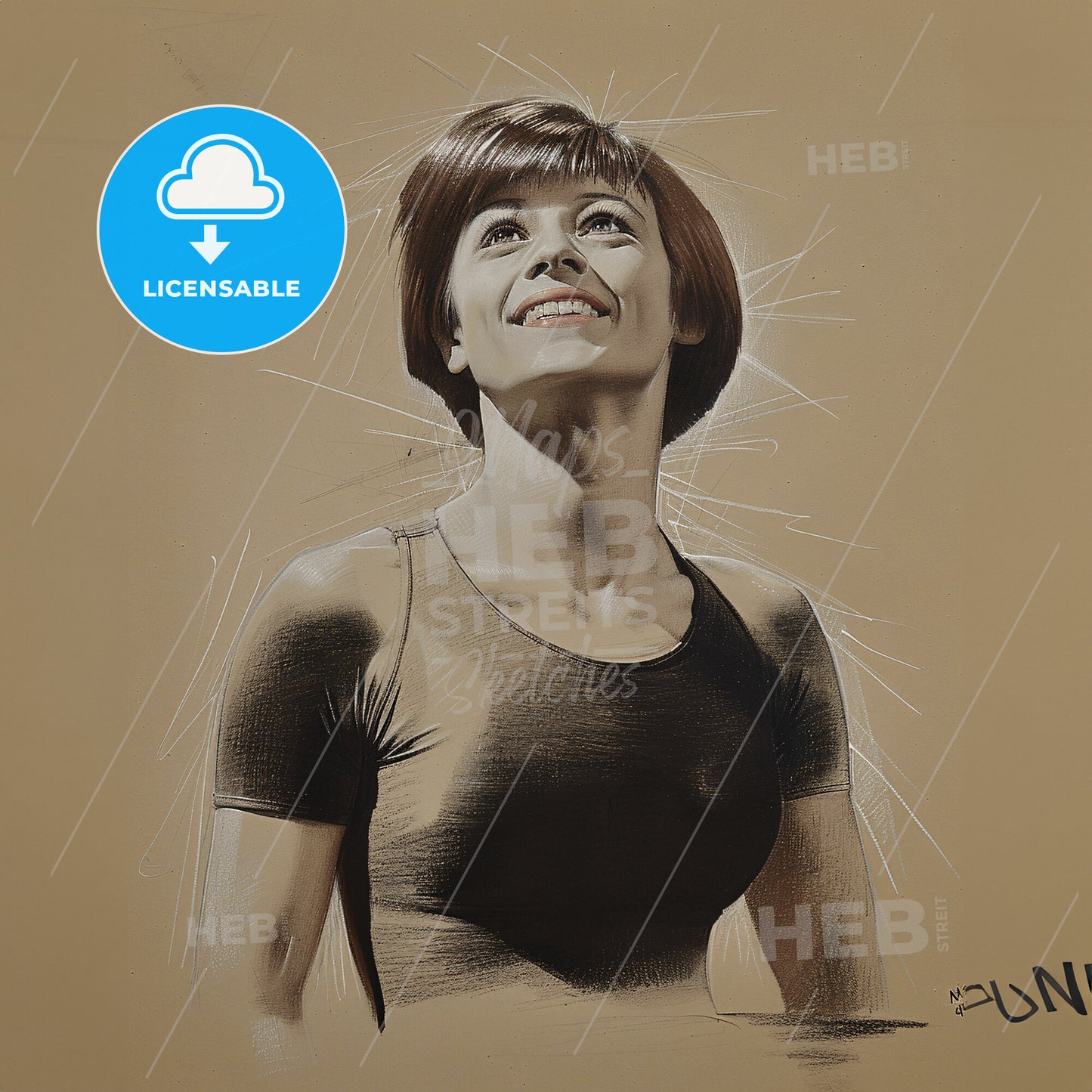 Nadia Comăneci, Born: 1961, Romanian gymnast - A Woman Looking Up And Smiling