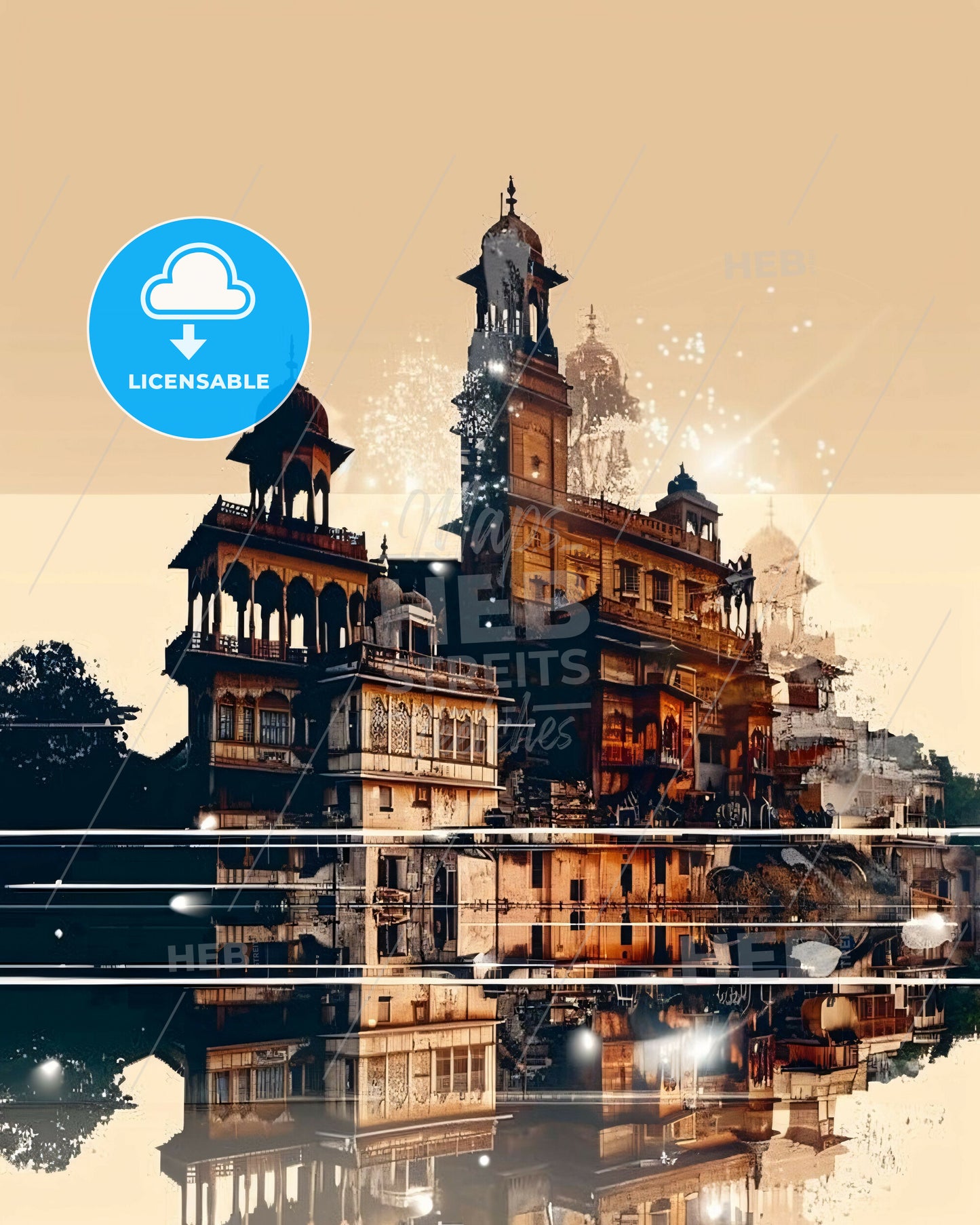 Nagpur: Vibrant Skyline Double Exposure Poster - A building with towers and a tower