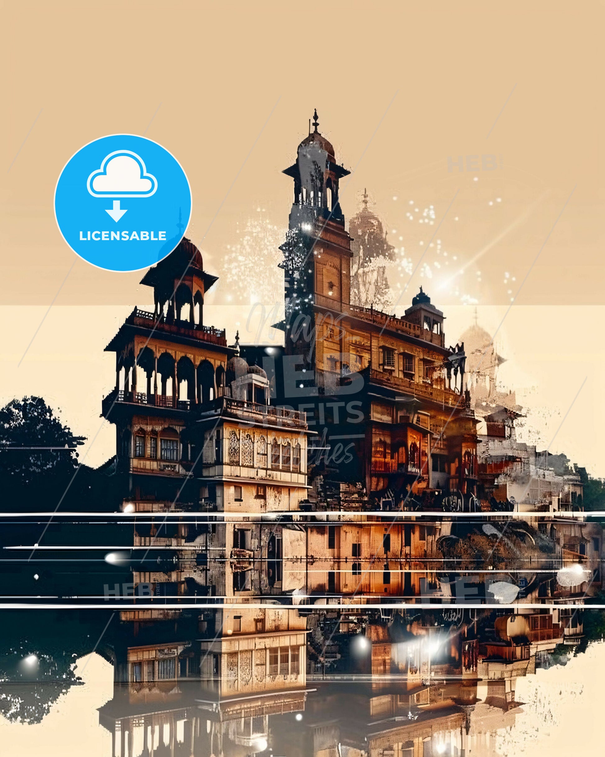 Nagpur: Vibrant Skyline Double Exposure Poster - A building with towers and a tower