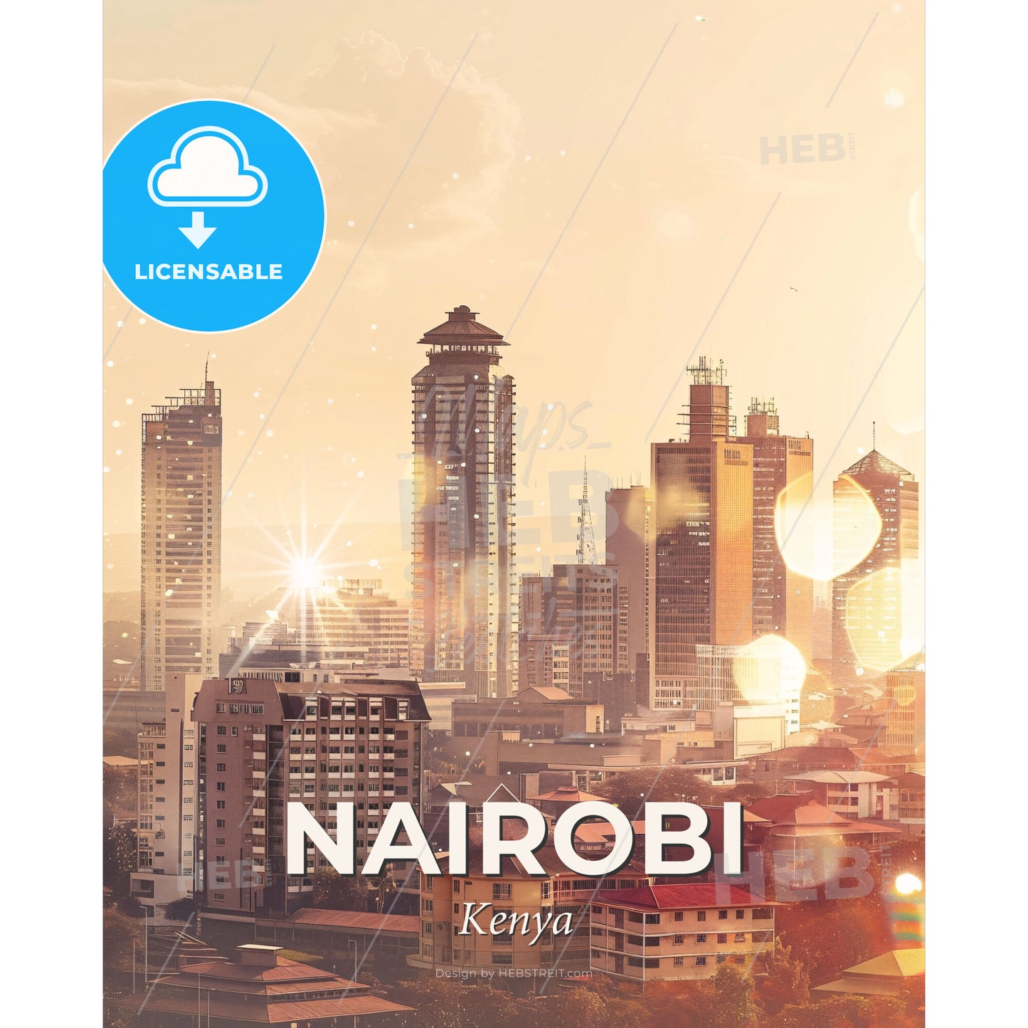 Nairobi: City of Lights and Shadows - A city with many tall buildings - Square format print template