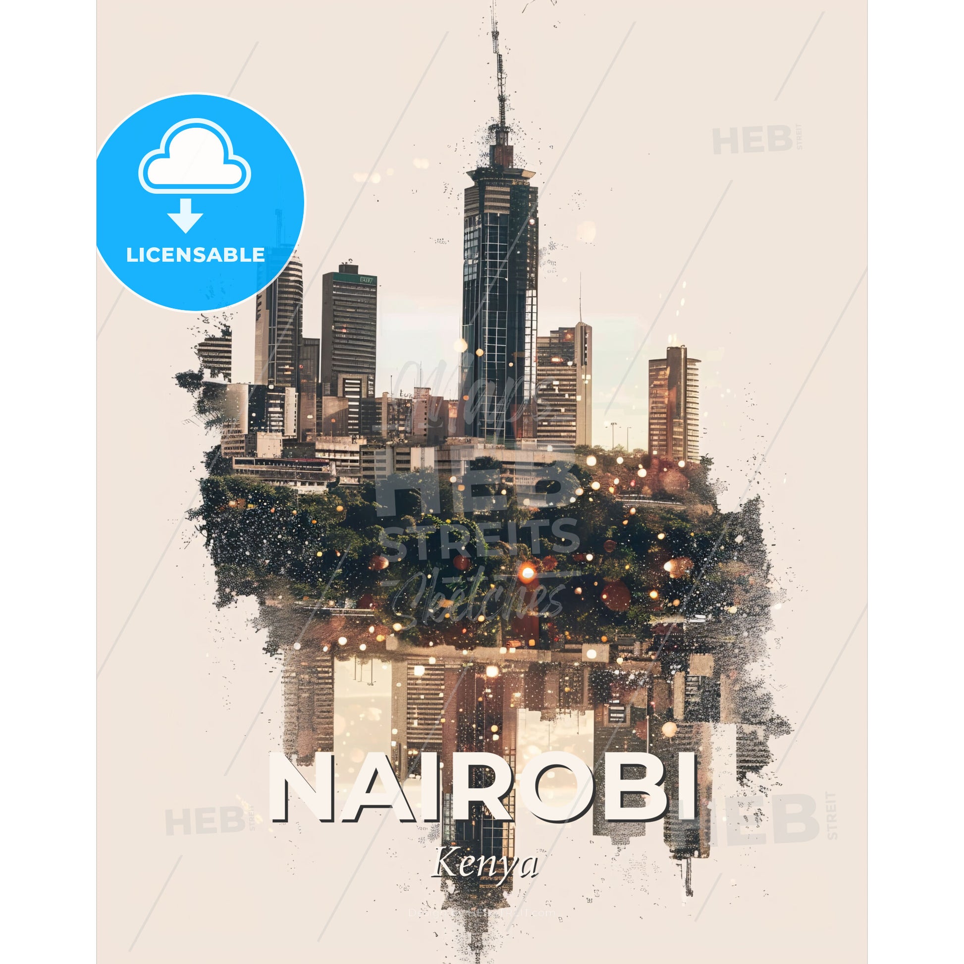 Nairobi Cityscapes Symphony Skyline - A city skyline with many buildings reflected in water - Square format print template