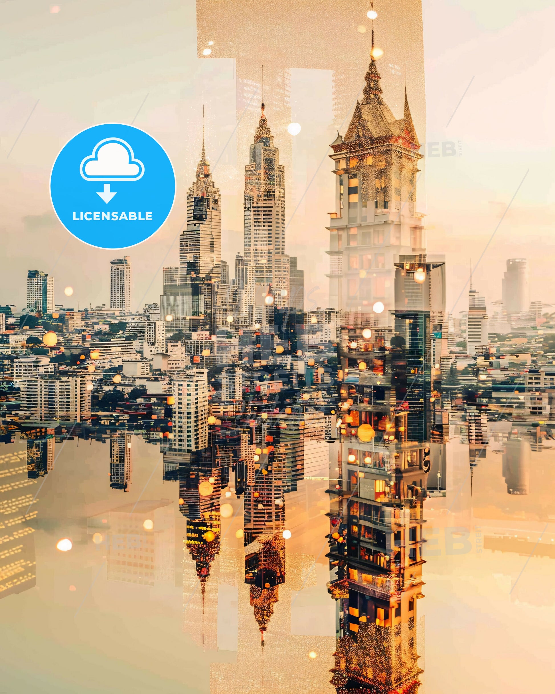 Nakhon Ratchasima Double Exposure Art City Skyline - A city skyline with many tall buildings