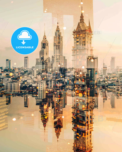 Nakhon Ratchasima Double Exposure Art City Skyline - A city skyline with many tall buildings