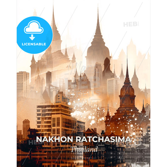 Nakhon Ratchasima: A City in Two Exposures - A city with many tall buildings - Square format print template