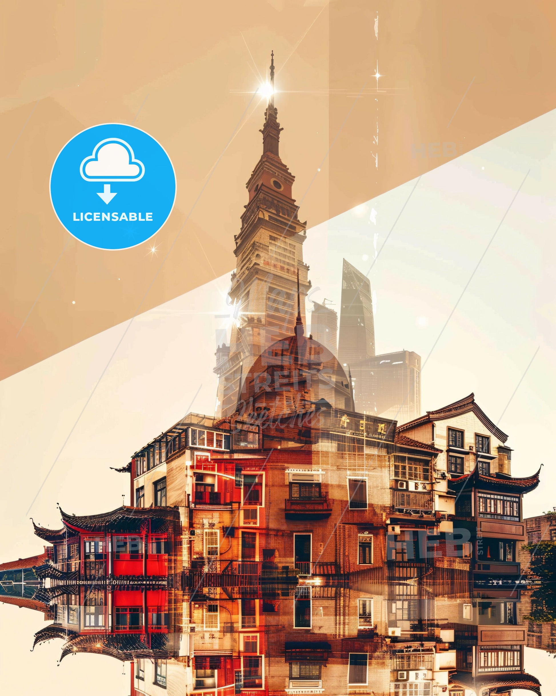 Nanchong: City Skyline Poster Art with Sparkle - A building with a tower