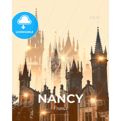 Nancy Skyline Noir - Salt Lake Temple with towers and a light in the background - Square format print template