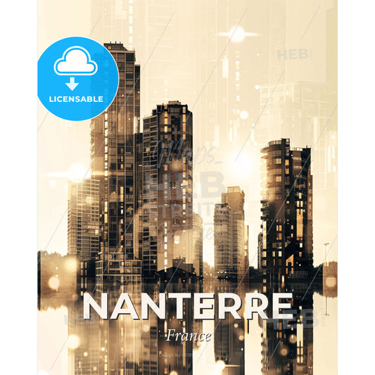 Nanterre Skyline Double Exposure Art Poster - A city skyline with water in the background - Square format print template