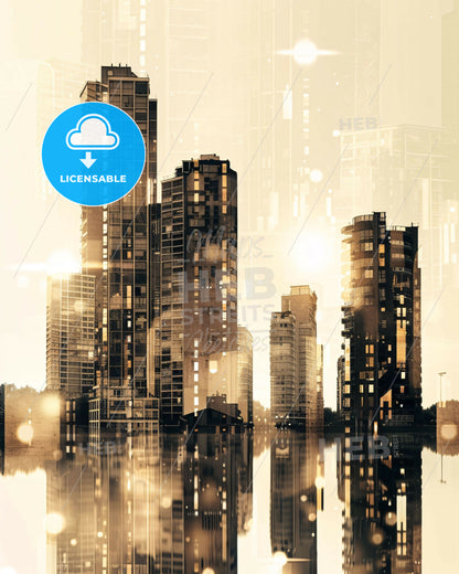 Nanterre Skyline Double Exposure Art Poster - A city skyline with water in the background