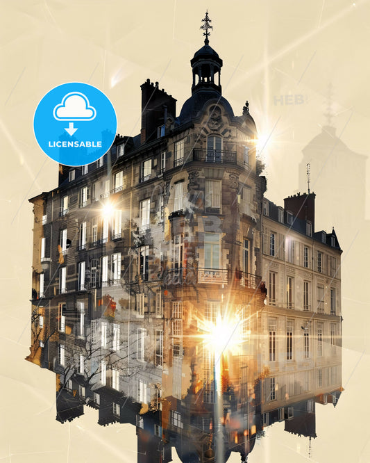 Nantes Double Exposure Skyline Poster Art - A building with a light shining through it