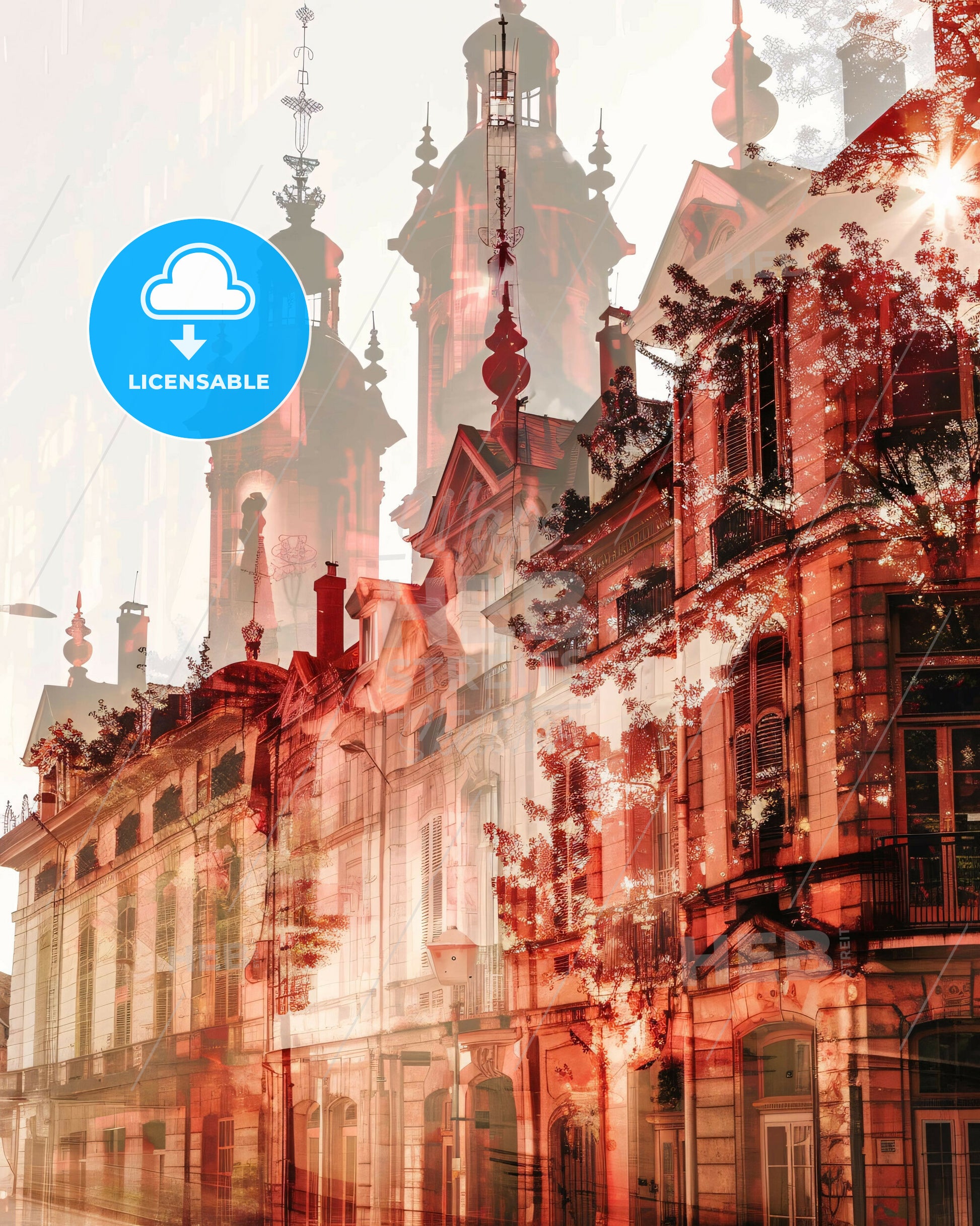 Nantes skyline poster composite artwork beige background - A double exposure of a building