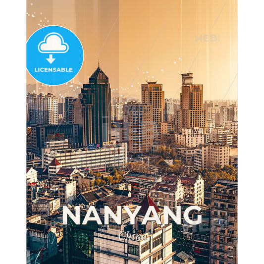 Nanyang China Skyline Art Cityscape Sparkle Poster - A city with many tall buildings - Square format print template
