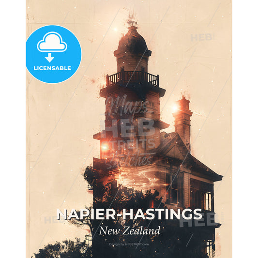 Behold, Napier-Hastings: A City Illuminated - A building with a tower - Square format print template