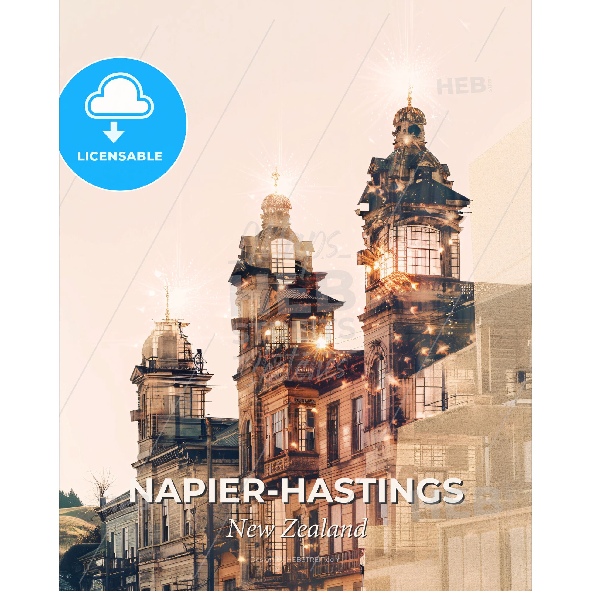 Napier-Hastings Skyline Composite Poster Art - A double exposure of a building - Square format print template