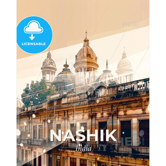 Nashik India Double Exposure Skyline Sunset Poster - A building with a dome shaped roof - Square format print template