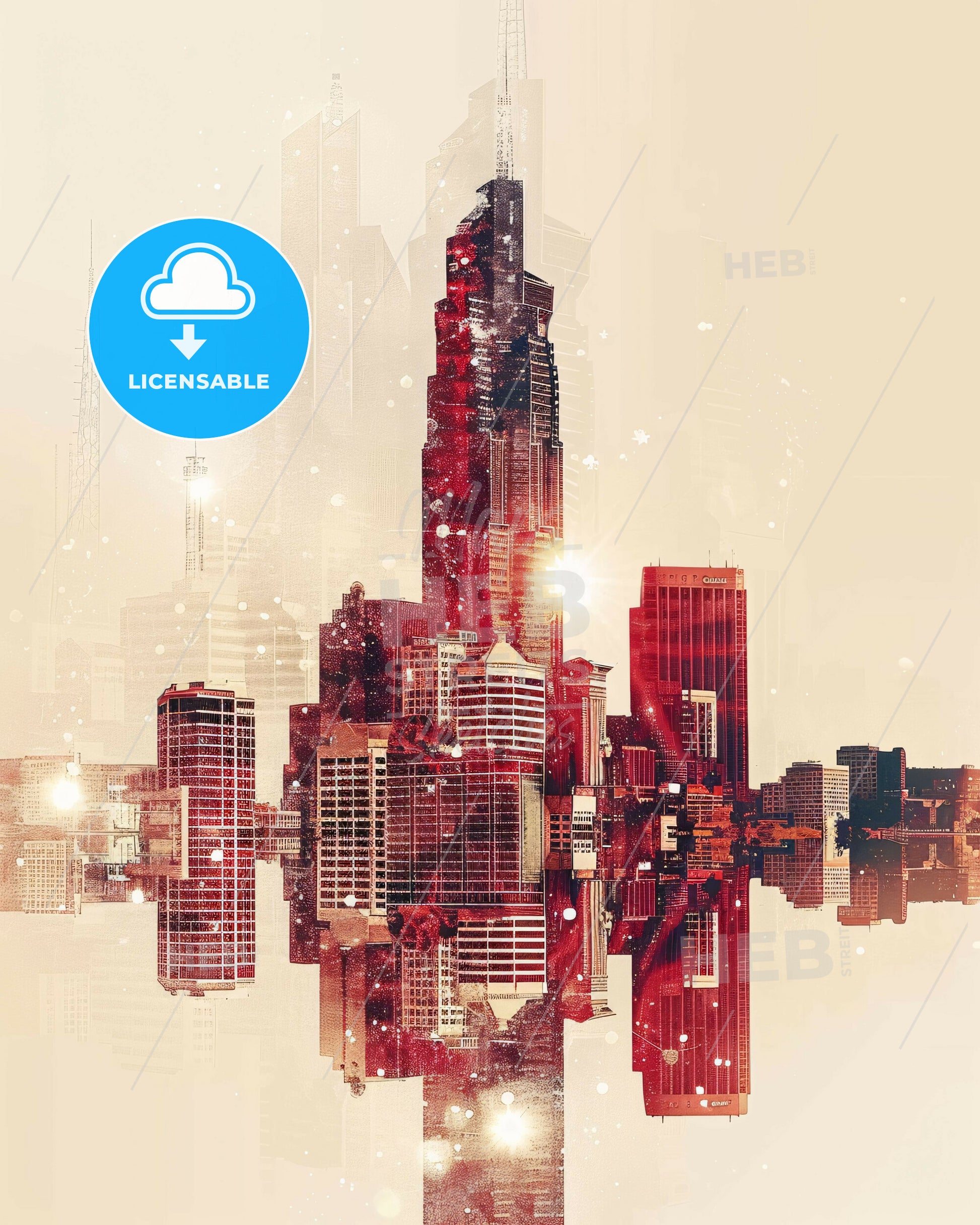 Nashville Icons Cinematic Double Exposure Skyline - A city skyline with many tall buildings