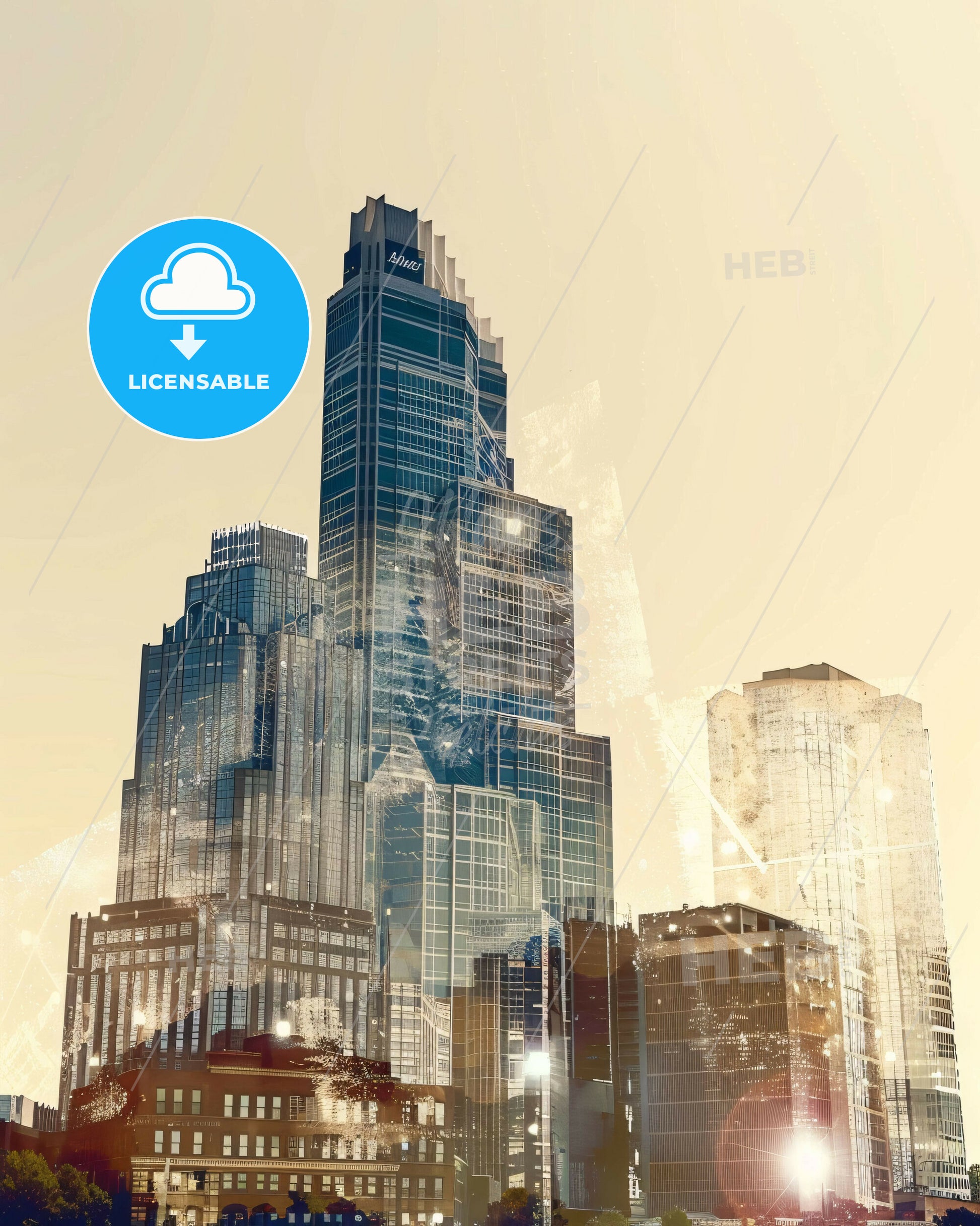 Nashville Sparkle Skyline Composite - A city skyline with many tall buildings