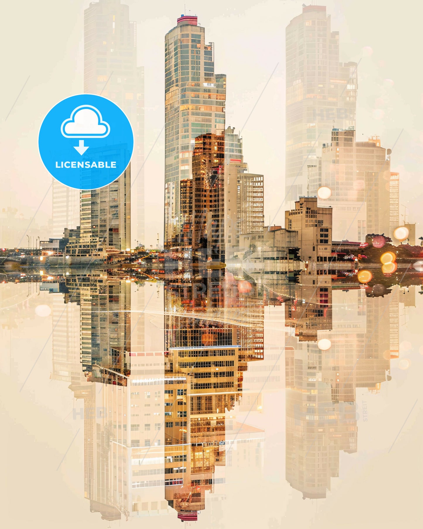 Natal City Skyline Art Deco Poster - A city skyline with lights reflecting on water